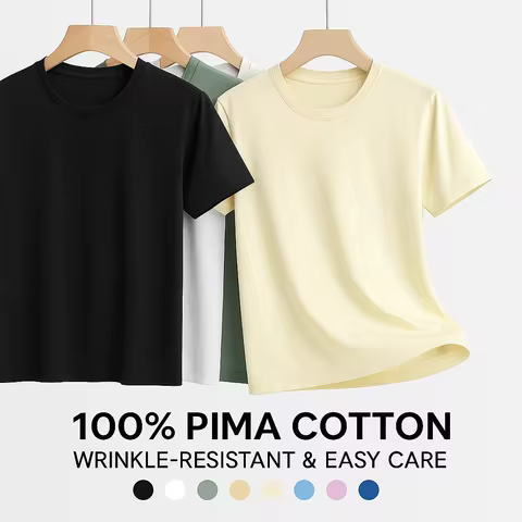 100% Pima Cotton T Shirt Men 14 Color Short Sleeved Tshirt White Round Neck Brand High Quality Mens 