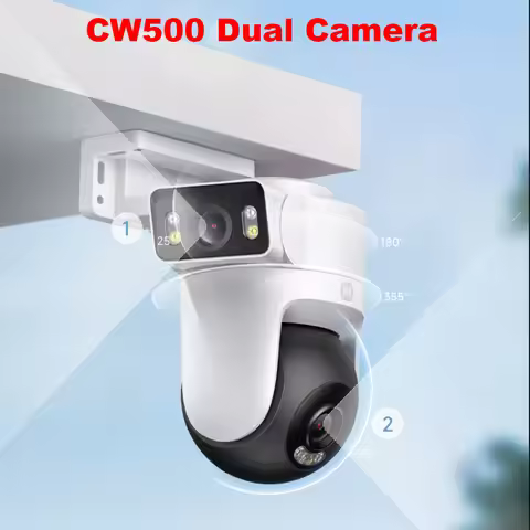 New CW500 Outdoor Dual Lens Camera WiFi 6 Night Vision Sound Light Warning IP66 Security Camera for 