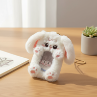 Cute 3 Inch Plush Photocard Holder Campus Card Protective Case Big Ears Rabbit Keychain School Acces