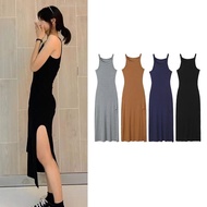 Women Modal Thread Slim Dress Sleeveless Split Bodycon Dress