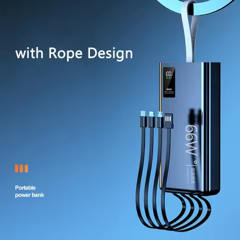 66W Fast Charging Power Bank Portable Charger for iPhone 12 Xiaomi Mi Powerbank with Cable for Huawe