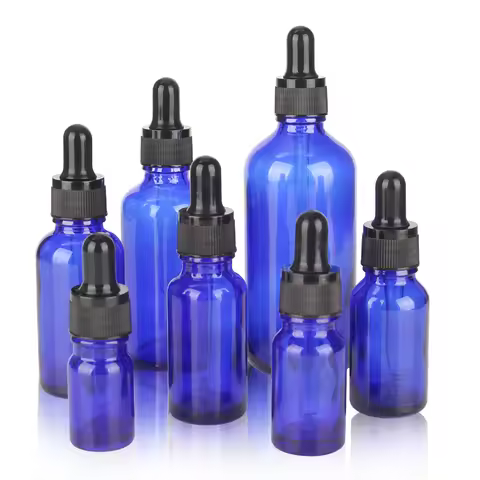 6/12/24pcs 5ml 10ml 15 20ml 30ml 50ml 100ml Blue Glass Dropper Bottles with Pipettes for Essential O