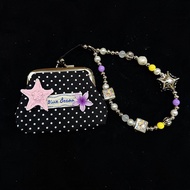 Original Design Purple Frangipani Coin Purse Ancient Style Beaded with Chain Bank Card Keychain Bag 
