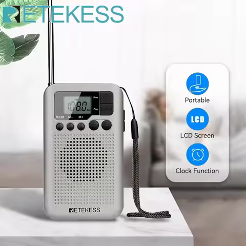 Retekess TR106 Mini Radios Portable Radio AM FM Battery Operated Pocket Radio Speaker Stereo LCD Dis