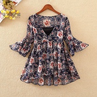 MOMO (spot) 2021 เสื้อเชิ้ตชีฟองลายดอกไม้ใหม่หญิงฤดูร้อนผู้หญิงเวอร์ชั่นเกาหลีเสื้อเชิ้ตหลวมขนาดใหญ่