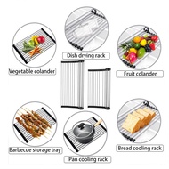 Roll-up Dish Drying Rack / Foldable Stainless Steel Over Sink Rack / Kitchen Drainer