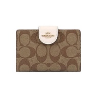 Coach Outlet Faux Leather Wallet Compact Women's Khaki Chalk C0082 IMDJ8