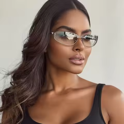 Sunglasses Woman 2025 Oval Rimless Y2K Luxury Sunglasses Retro Premium Look Sunglasses Outdoor Cycli