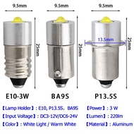HOT 2PCS 3W P13.5s E10 BA9S Bulb 3V-12V 6V-24V Flashlight Bulb 250lm 6000k Cold White Light Led Torc