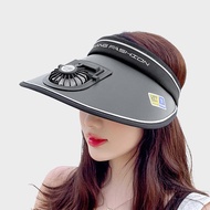 Hanlu หมวกเปิดหัว หมวกกันแดด หมวกปิดหน้าพัดลมชาร์จ USB กันรังสียูวีท่องเที่ยวกลางแจ้งหมวกติดพัดลมหมว