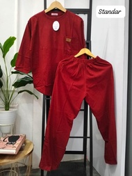 ONE SET KAOS POLOS SETELAN WANITA MOTIF BUNGA RAYON