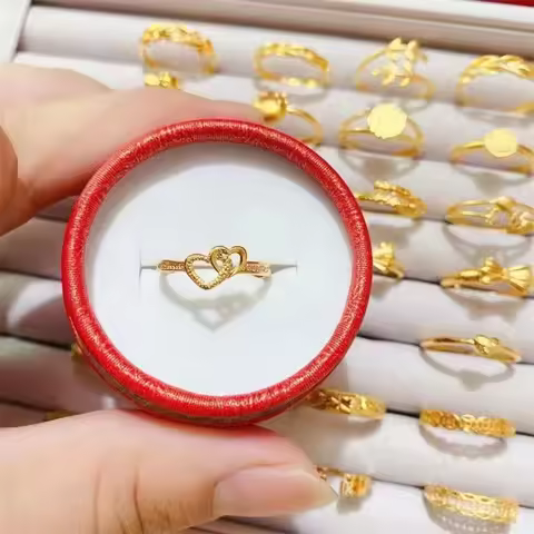 Pure Plated Real 18k Yellow Gold 999 24k Women Will Never Fade Daily Ornaments Euro Coins Live Ring 