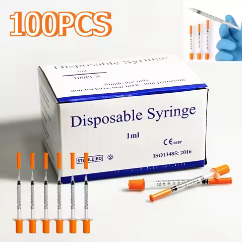 100pcs 1ml/cc 30G 8mm 31G 6mm Disposable Sterile Orange Insulin Syringe With 5/16" Needle Individual
