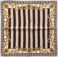 復古 Fendi 絲巾  棕色 Pequin 條紋巴洛克邊框 19 x 19.5 英吋