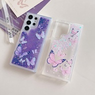 CrashStar Quicksand Butterfly Transparent Soft Phone Case For Samsung Galaxy Note 20 Ultra S24 S23 S22 S21 S20 Ultra Plus + S20 FE A54 A34 A14 A73 A53 A33 A13 A72 A52 A32 5G A12 A21S A31 A71 A51 4G Shockproof Phone Casing Cover Shell Hot Sale