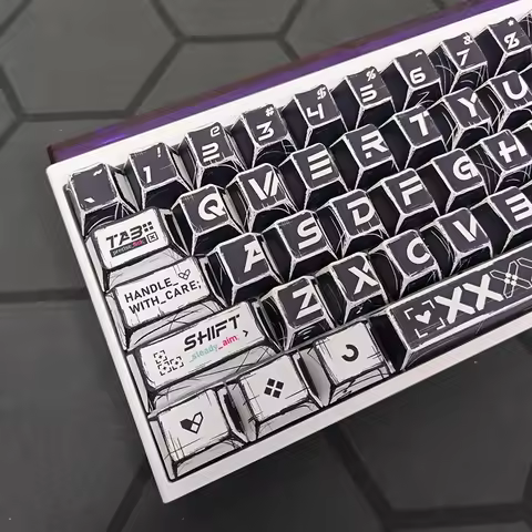 Black and White Prints Japanese Manga Cherry 137 Keycaps Game Keyboard Personality for Mechanical Ke