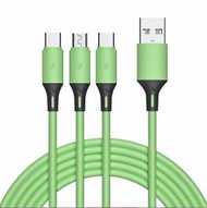 三合一快充一拖三充電線適用蘋果安卓手機三頭矽膠數據線（綠色）#KHH