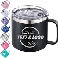 Customized Insulated Coffee Cup with Name Logo Text, Personalized Stainless Steel Handle Cup with Li