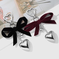 Y2k Style Ribbon Bow Heart Keychain Retro Dark Style Silver Chain Girl Sweet Bag Pendant Versatile A