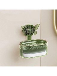 1入夾蝴蝶吸盤肥皂盤托架,掛壁式排水海棉馬賽克肥皂盒,適用於廚房和浴室