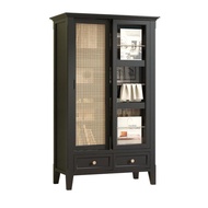 Lafloria Home Decor Ivy Rattan Storage Cabinet_ Black