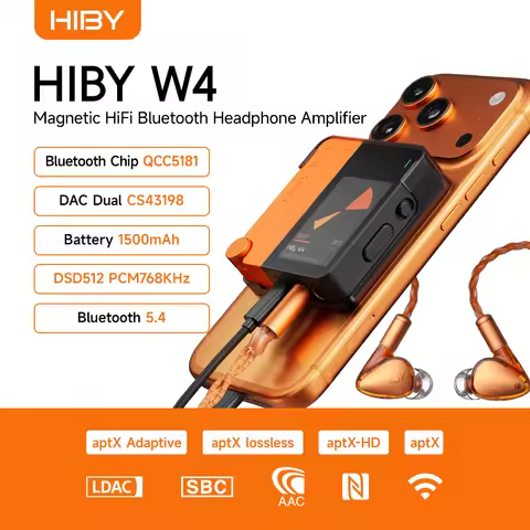 HiBy W4 3.5mm 4.4mm Wireless Audio HiFi Headphone Amplifier USB DAC Bluetooth 5.4 QCC5181 AC7923B DS