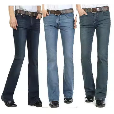 Jeans For Men High-Waist Stretch Jeans Male Vintage Jeans Slim Boot Cut Semi-Flared Four Seasons Bel