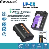 Palo LP-E6 LP-E6N Battery 2600mAh Type-C Charging camera Battery for Canon EOS R6 R7 5D 6D 7D 80D