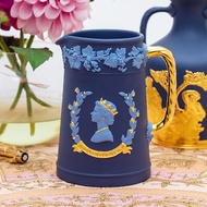 英國製Wedgwood女王1977絕版鑲金浮雕手工陶瓷馬克杯水杯奶杯