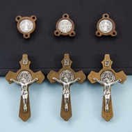 DIY Rosary Making Set – Wooden Cross Pendants & Saint Benedict Connectors (3 Connectors / 3 Crosses 
