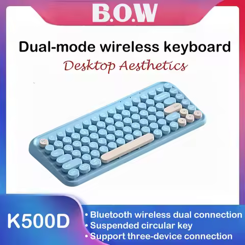 B.O.W K500D Wireless Bluetooth keyboard with light sound, retro style, ultra-thin and portable for o