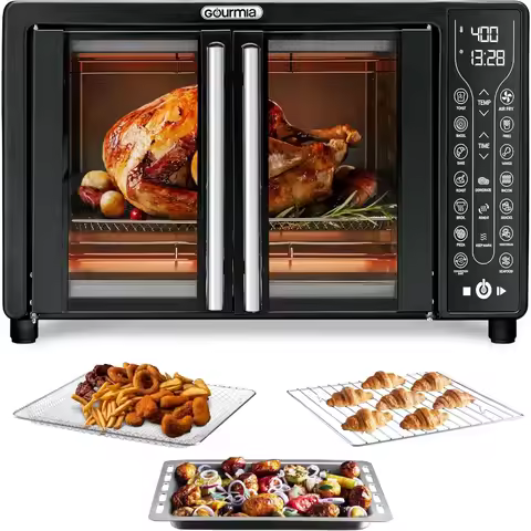 Gourmia Toaster Oven Air Fryer Combo 17 cooking presets 1700W french door digital air fryer oven 24L