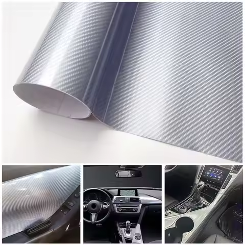 6D Silver Car Stickers Carbon Fiber Vinyl Wrap Film Waterproof Sticker Car DIY Decoration Air Bubble