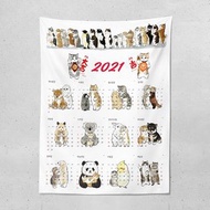 [4770] 2021年日曆掛布/掛牆布 - 貓咪和朋友們 Calendar Tapestry - Cats / Cat / Kitty / Animal