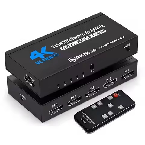 5 in 1 Out 4K HDR HDMI 2.0 Switcher 5X1 5 ports 4K 60Hz HDMI Switch HDCP 2.2 HDR10 with IR Remote Co