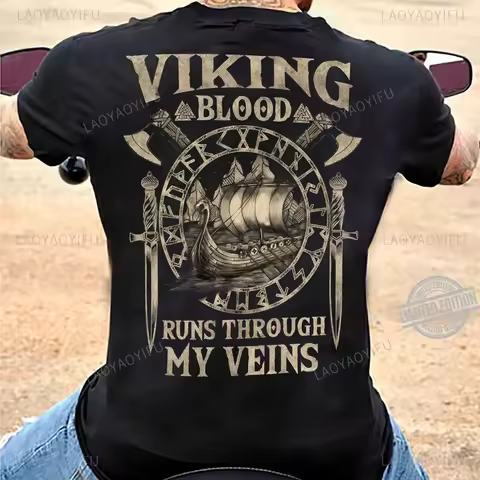 Viking Blood high-quality men's short sleeved Viking Legend T-shirt retro classic T-shirt Valhalla O