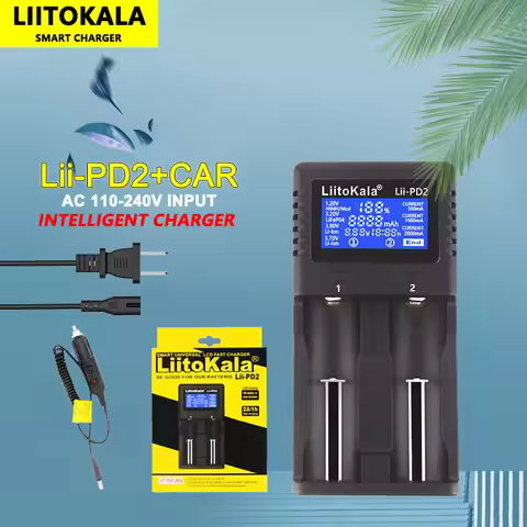 LiitoKala Lii-PD2 18650 Battery Charger for 3.7V Li-ion 18650/18500/16340/26650/21700 /20700/18350/C