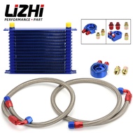 LIZHI - UNIVERSAL 15 ROWS OIL COOLER KIT + OIL FILTER SANDWICH ADAPTER + STAINLESS STEEL BRAIDED OIL