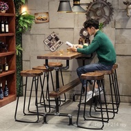 Table DS9N Long Bar Cafe Milk Tea Shop High Table Industrial Style Bar Table Retro Solid Wood Househ