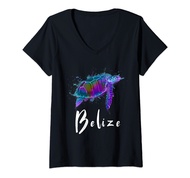 Womens Belize Watercolor Sea Turtle Souvenir V-Neck T-Shirt