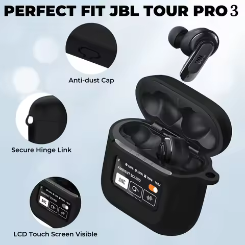 Soft Silicone Case for JBL Tour Pro 3 Wireless Earbuds with Keychain Shockproof Protective Cover Ski