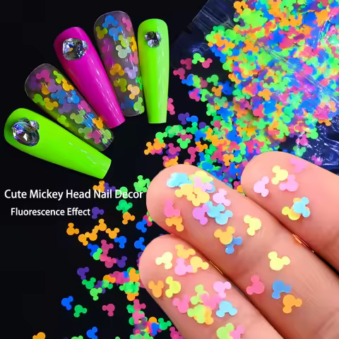 10g/Bag Fluorescent Mickey Head Nail Glitter Sequins 3D Mixed-Colors Five-pointed Star Shaped, Micke