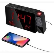 (USED) HOMVILLA Projection Alarm Clock, Radio Digital Clock with USB Charger, Dimmer, 180°Projector
