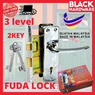 BLACK HARDWARE FUDA 3-Level Mortice Security Safety Door Lock 2 Lever Mangga Kunci Rumah Pintu Bilik Air Grill Besi 插芯 门