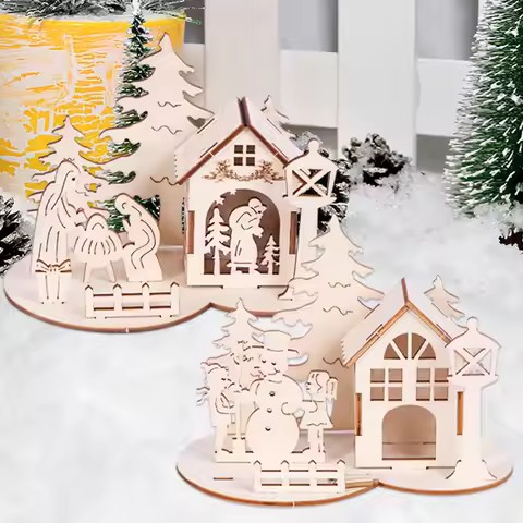 Scandinavian Wooden Stereo Puzzle Christmas Tree Hut - Desktop Ornament Creative Christmas Decoratio