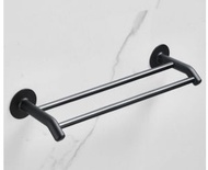 壁掛式免打孔衛生間浴巾架（鋁毛巾桿D款-黑色雙桿50CM）