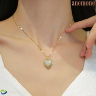 ANEMONE Peach Heart Pearl Necklace, Versatile Chain Fashionable Oyster Necklace, New Unique Elegant 