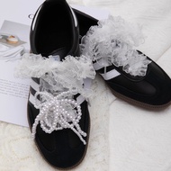 Lace Fungus Edge Shoe Laces Ballet Style Pearl Bow Shoes Accessories Flat Shoelaces Sneakers Width 1