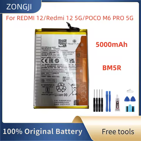 New Battery 5000mAh BM5R Battery For REDMI 12/Redmi 12 5G/POCO M6 PRO 5G Mobile Phone Batteries +Too