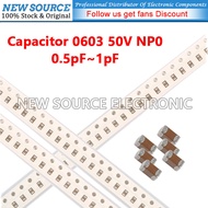 [50pcs] 0603 SMD 50V NP0 Capacitor 0.5pF 1pF 1.5pF 2.2pF  2.7pF 3.3pF 3.9pF 4.7pF 5.1pF 6.8pF 9.1pF 
